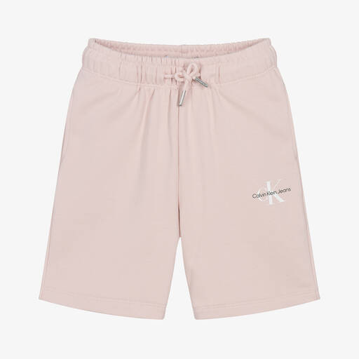 Calvin Klein-Girls Pink Cotton Monogram Shorts | Childrensalon