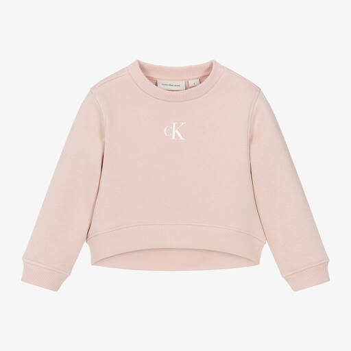 Calvin Klein-Girls Pink Cotton Sweatshirt | Childrensalon