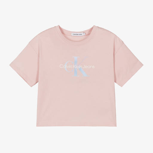 Calvin Klein-Girls Pink Cotton T-Shirt | Childrensalon