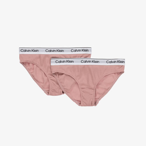 Calvin Klein-Girls Pink Modal & Cotton Knickers (2 Pack) | Childrensalon