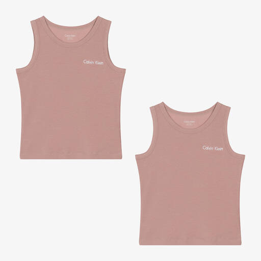 Calvin Klein-Girls Pink Ribbed Vest Tops (2 Pack) | Childrensalon