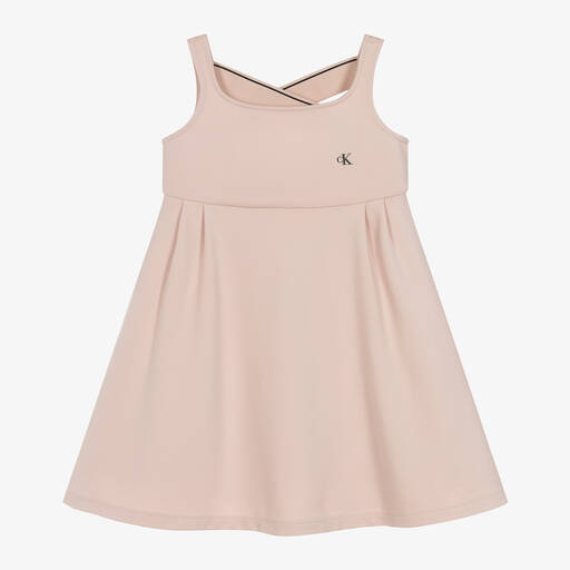 Calvin Klein-Girls Pink Viscose Monogram Dress | Childrensalon
