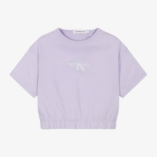 Calvin Klein-Girls Purple Cotton CK T-Shirt | Childrensalon