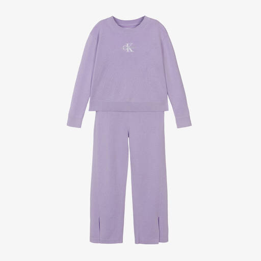 Calvin Klein-Girls Purple Organic Cotton Knitted Tracksuit  | Childrensalon