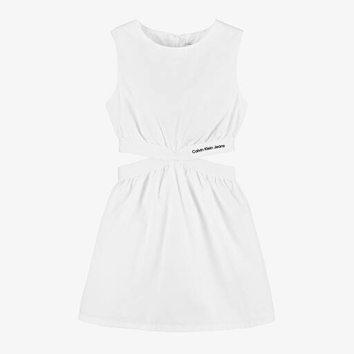 Calvin Klein-Girls White Cotton Logo Tape Dress | Childrensalon