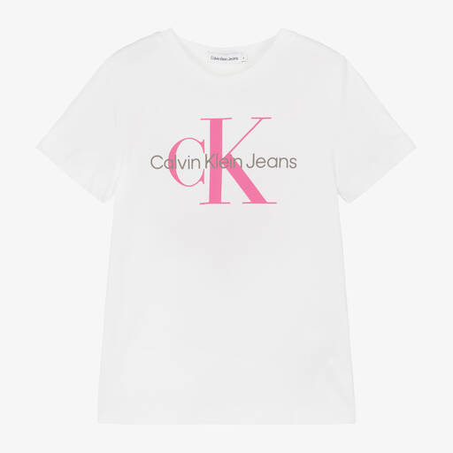 Calvin Klein-Weißes Baumwoll-T-Shirt für Mädchen | Childrensalon