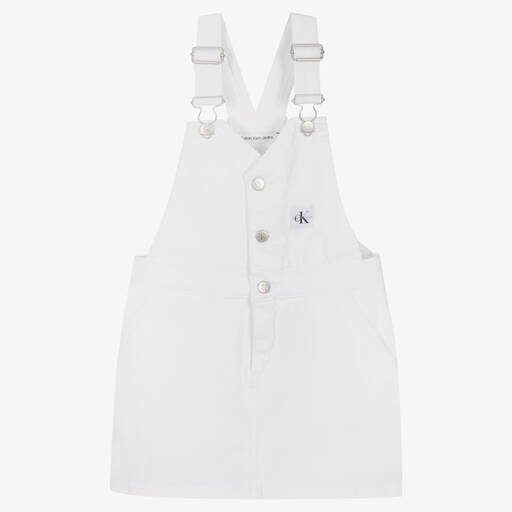 Calvin Klein Jeans-Girls White Denim Dungaree Dress | Childrensalon