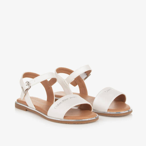 Calvin Klein-Girls White Faux Leather Sandals | Childrensalon