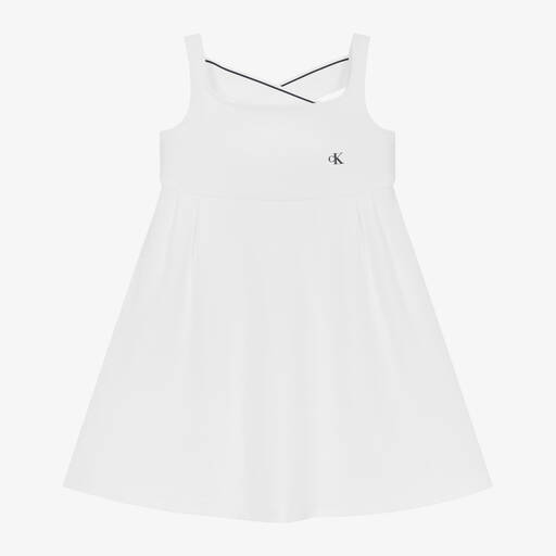 Calvin Klein-Girls White Viscose Monogram Dress | Childrensalon