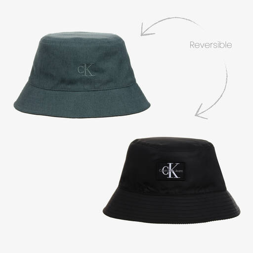 Calvin Klein-قبعة بوجهين كوردوروي لون أخضر وأسود | Childrensalon