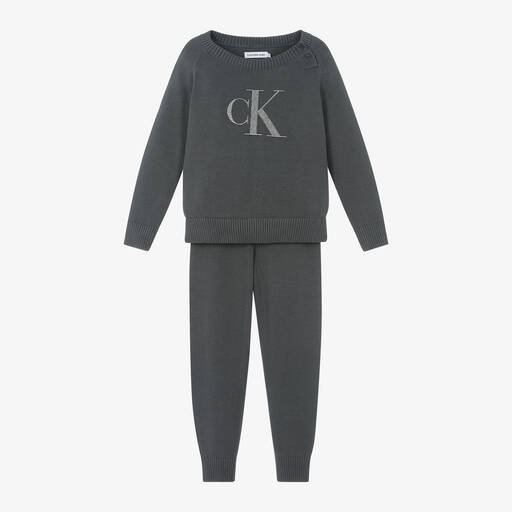 Calvin Klein-بدلة رياضية قطن محبوك لون رمادي | Childrensalon
