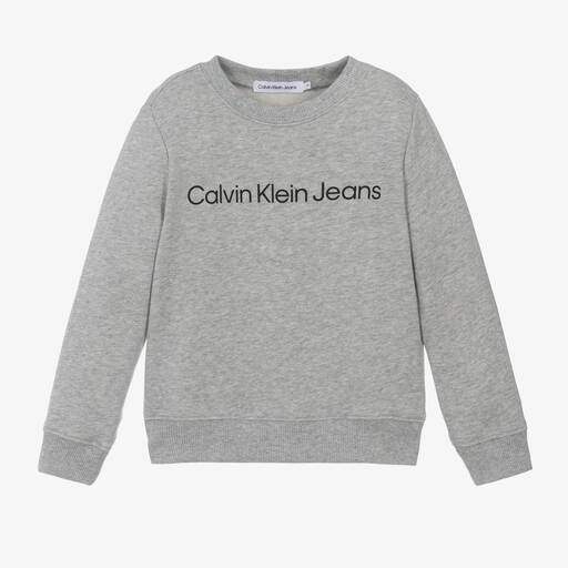 Calvin Klein- سويتشيرت قطن لون رمادي | Childrensalon