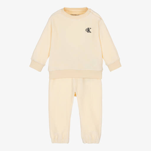 Calvin Klein-بدلة رياضية قطن قطيفة مضلع لون عاجي للأطفال | Childrensalon