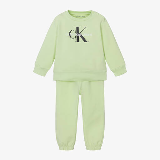 Calvin Klein-Survêtement vert clair en coton bio | Childrensalon
