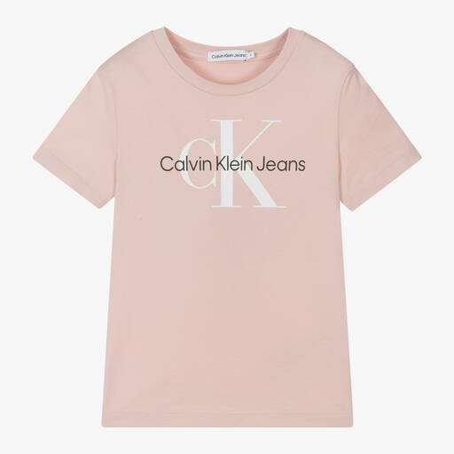 Calvin Klein-Pale Pink Monogram Cotton T-Shirt | Childrensalon