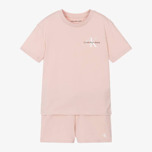 Calvin Klein-Pink Cotton Jersey Monogram Pyjamas | Childrensalon