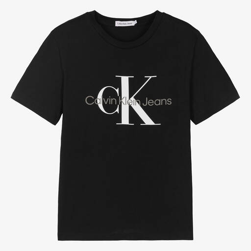 Calvin Klein Jeans-Teen Black Cotton Logo T-Shirt | Childrensalon