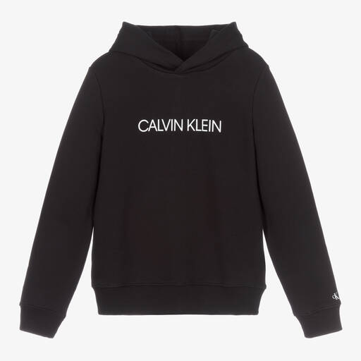 Calvin Klein Jeans-Teen Black Organic Cotton Logo Hoodie | Childrensalon