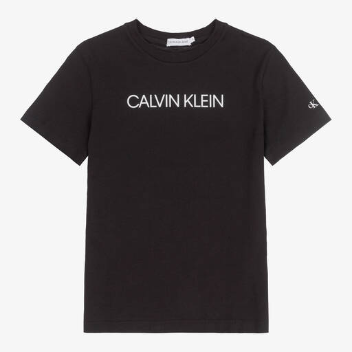 Calvin Klein Jeans-Teen Black Organic Cotton Logo T-Shirt | Childrensalon