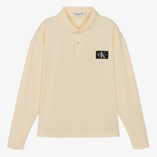 Calvin Klein-Teen Boys Beige Cotton Polo Shirt | Childrensalon