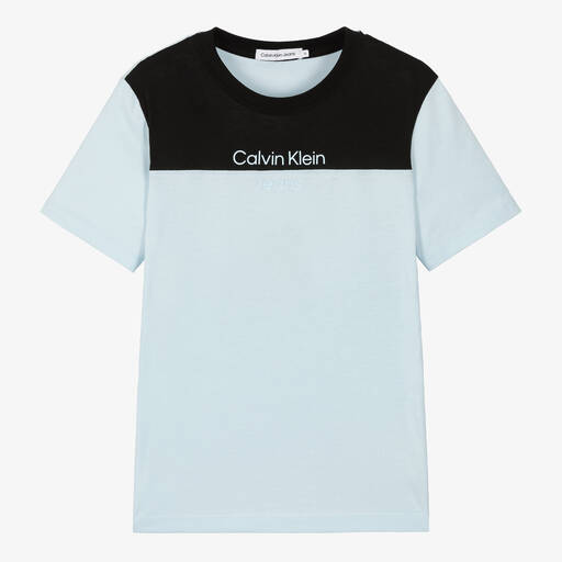 Calvin Klein-Teen Boys Black & Blue Cotton T-Shirt | Childrensalon