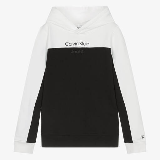 Calvin Klein-Sweat à capuche coton noir et blanc | Childrensalon