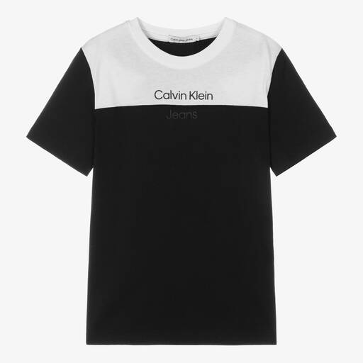 Calvin Klein-Teen Boys Black & White Cotton T-Shirt | Childrensalon