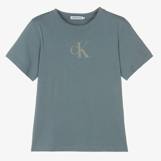 Calvin Klein-Teen Boys Blue Monogram Cotton T-Shirt | Childrensalon