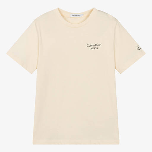 Calvin Klein-Teen Boys Dark Ivory Cotton T-Shirt | Childrensalon