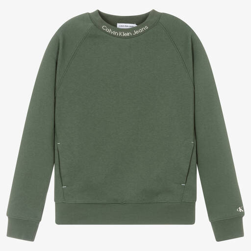 Calvin Klein-Teen Boys Khaki Green Cotton Sweatshirt | Childrensalon