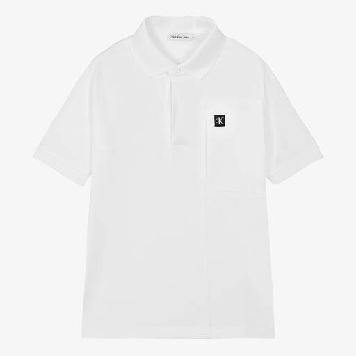 Calvin Klein-Teen Boys White Cotton Polo Shirt | Childrensalon