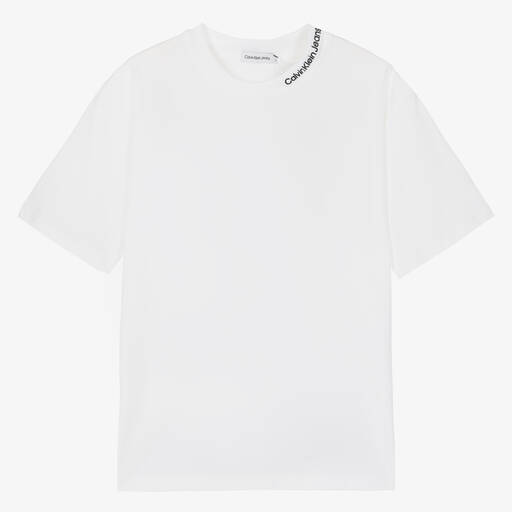 Calvin Klein-Teen Boys White Cotton Relaxed Fit T-Shirt | Childrensalon