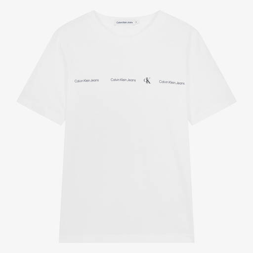 Calvin Klein-Teen Boys White Cotton T-Shirt | Childrensalon
