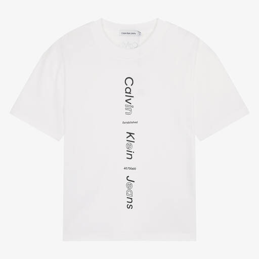 Calvin Klein-Teen Boys White Cotton T-Shirt | Childrensalon