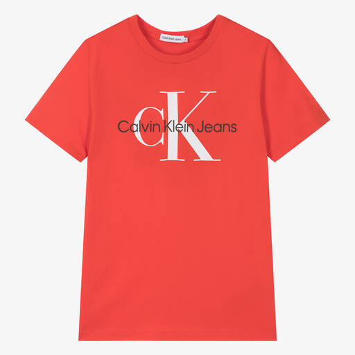 Calvin Klein-Teen Bright Red Cotton Monogram T-Shirt | Childrensalon