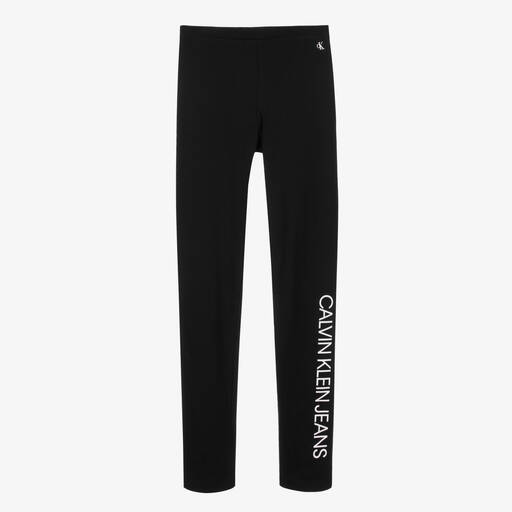 Calvin Klein Jeans-Teen Girls Black Cotton Logo Leggings | Childrensalon