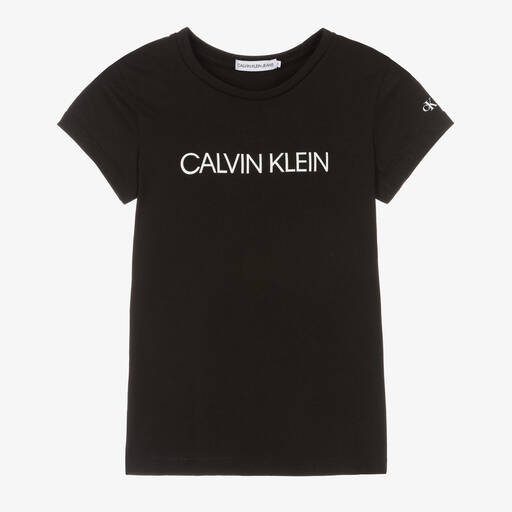 Calvin Klein Jeans-Teen Girls Black Cotton Logo T-Shirt | Childrensalon