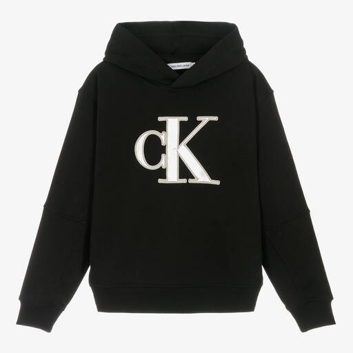 Calvin Klein-Teen Girls Black Cotton Monogram Hoodie | Childrensalon