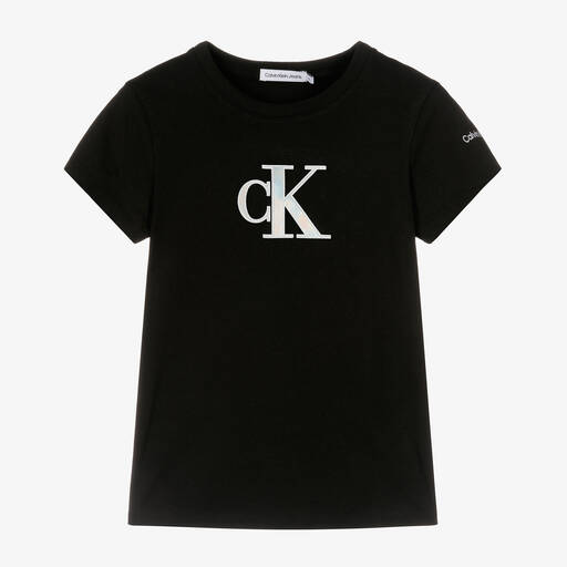 Calvin Klein-Черная хлопковая футболка для девочек-подростков | Childrensalon