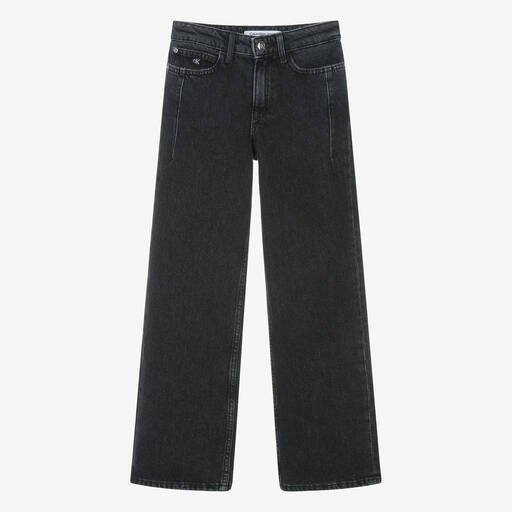 Calvin Klein-جينز بأرجل واسعة قطن دنيم لون أسود للمراهقات | Childrensalon