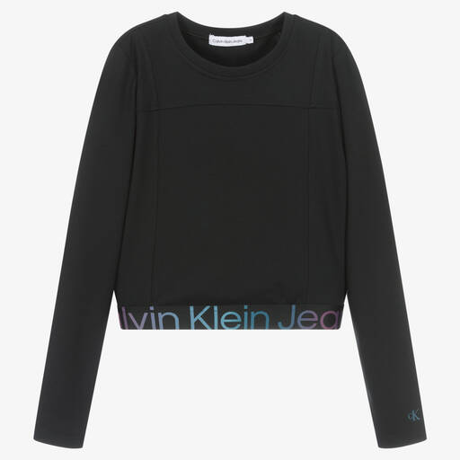 Calvin Klein-Teen Girls Black Milano Jersey Crop Top | Childrensalon