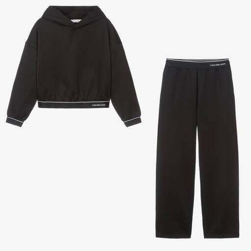 Calvin Klein-بدلة رياضية جيرسي لون أسود لامع للمراهقات | Childrensalon