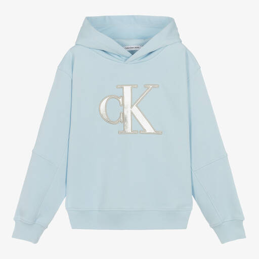 Calvin Klein-Teen Girls Blue Cotton Monogram Hoodie | Childrensalon