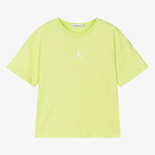 Calvin Klein-Teen Girls Green Cotton T-Shirt | Childrensalon