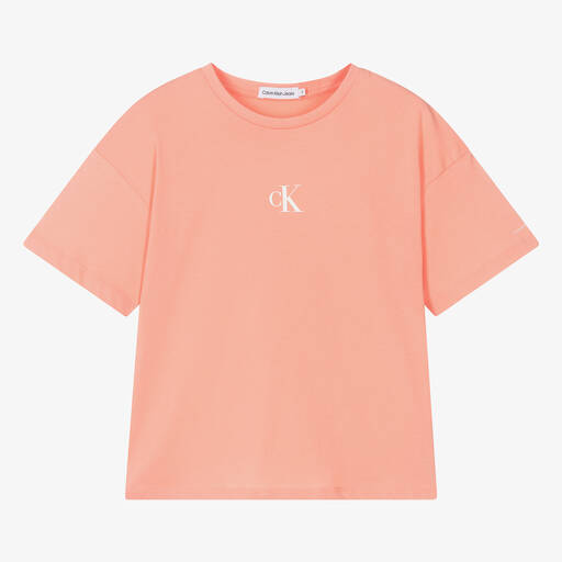 Calvin Klein-Teen Girls Orange Cotton T-Shirt | Childrensalon