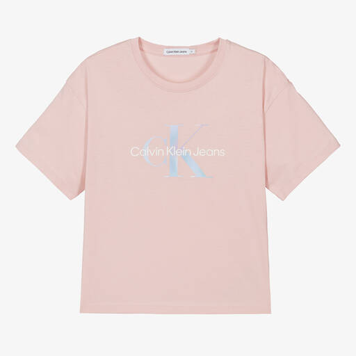 Calvin Klein-Teen Girls Pink Cotton T-Shirt | Childrensalon