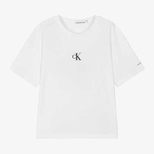 Calvin Klein-Weißes gerades Baumwoll-T-Shirt | Childrensalon