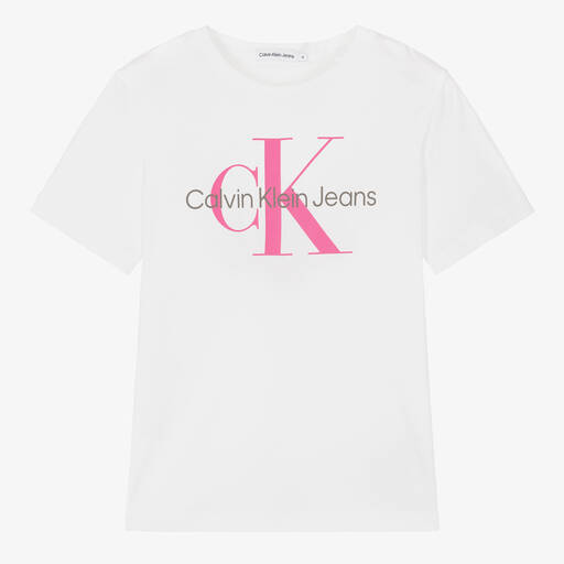 Calvin Klein-Weißes Teen Baumwoll-T-Shirt | Childrensalon