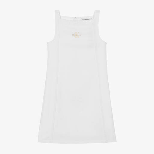 Calvin Klein-فستان قطن دنيم لون أبيض للمراهقات | Childrensalon