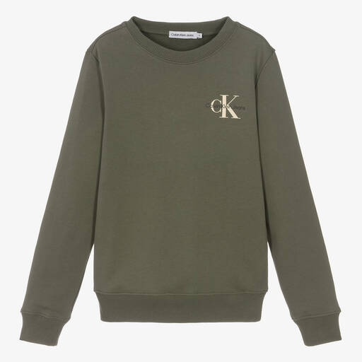 Calvin Klein-Sweat-shirt coton vert à monogramme | Childrensalon